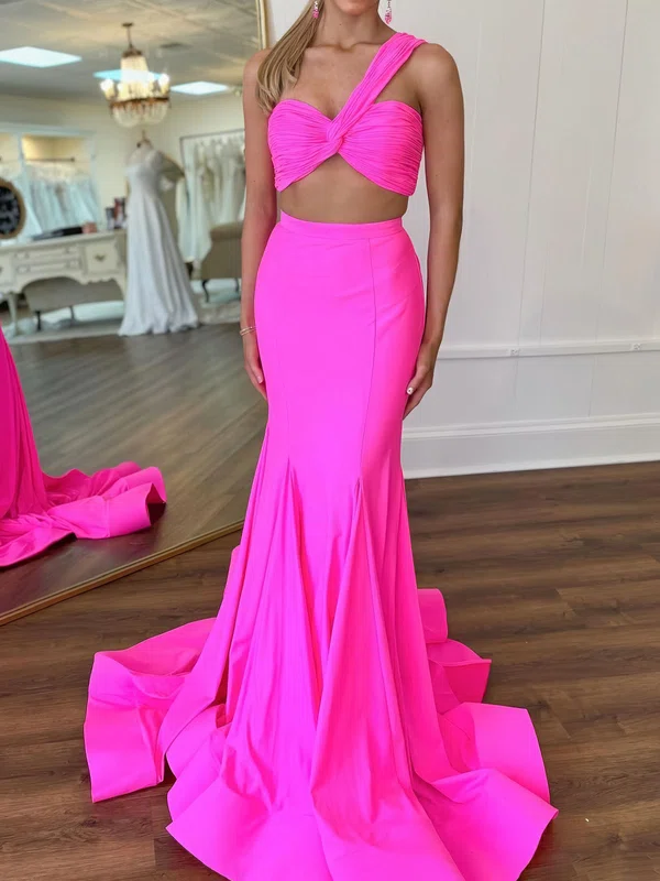 Unique Trumpet/Mermaid One Shoulder Two Piece Prom Dresses #Milly020125374