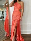 Sheath/Column One Shoulder Chiffon Cut Out Pleated Prom Dresses #Milly020125392