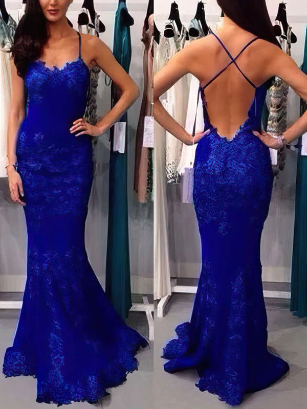 Trumpet/Mermaid Sweetheart Lace Sweep Train Appliques Lace Prom Dresses ...