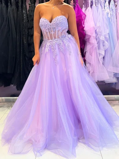 Ball Gown Strapless Tulle Corset Prom Dresses With Appliques #Milly020125410