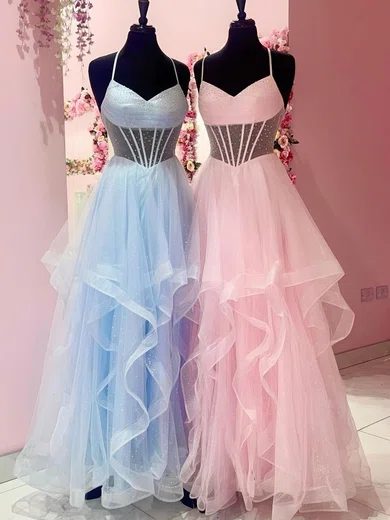 Princess V-neck Tulle Ruffle Prom Dresses With Beading #Milly020125411