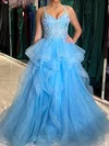 Princess V-neck Tulle Ruffle Prom Dresses With Appliques #Milly020125413