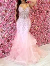 Mermaid V-neck Tulle Ruffle Tiered Prom Dresses With Appliques #Milly020125416