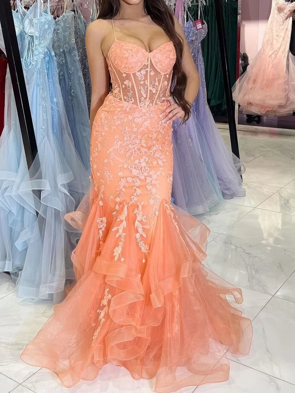 Mermaid Sweetheart Tulle Ruffle Prom Dresses With Appliques #Milly020125417