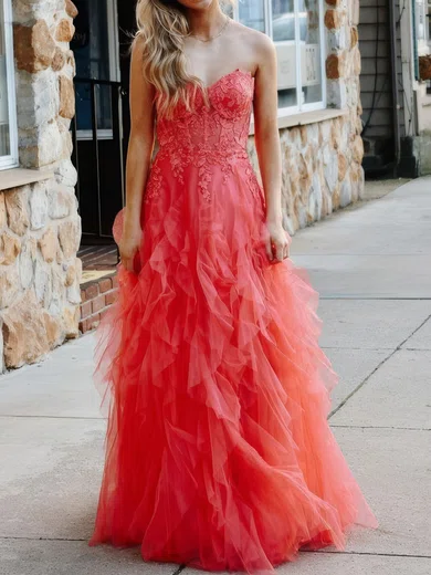 Princess Strapless Tulle Ruffle Prom Dresses With Appliques #Milly020125428