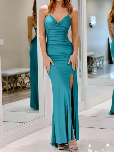 Sheath/Column Cowl Neck Jersey Beaded Prom Dresses With Ruched #Milly020125432