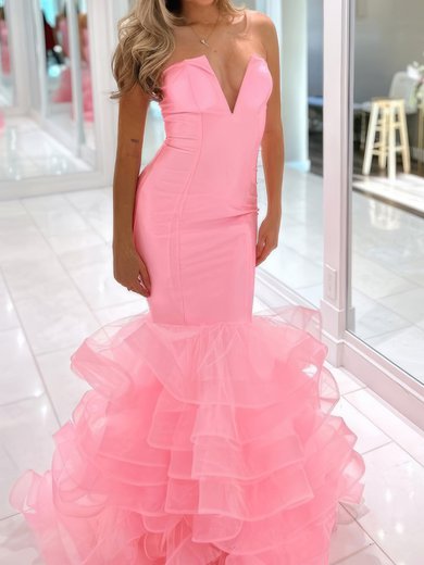 Cute Trumpet/Mermaid Satin Tulle Tiered Ruffle Prom Dresses #Milly020125458