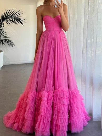 Princess Strapless Tulle Ruffle Prom Dresses #Milly020125464