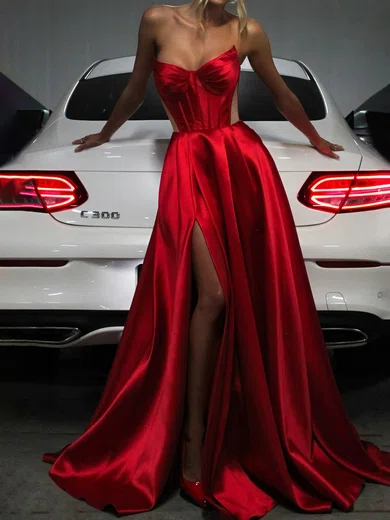 Ball Gown V-neck Satin Corset Prom Dresses With Ruched #Milly020125490