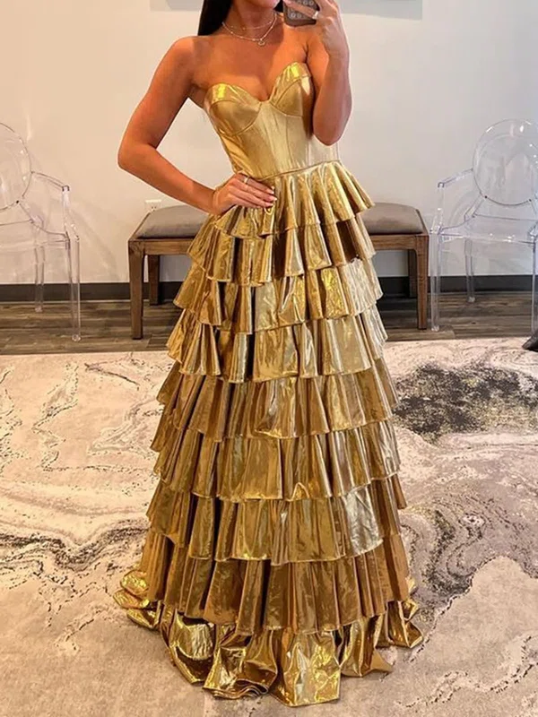 Ball Gown Strapless Metallic Tiered Prom Dresses #Milly020125510