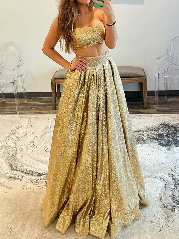 Ball Gown Strapless Sequin Two Piece Prom Dresses With Ruched #Milly020125518
