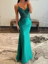 Petite Sheath/Column Satin V-neck Appliques Prom Dresses #Milly020125525