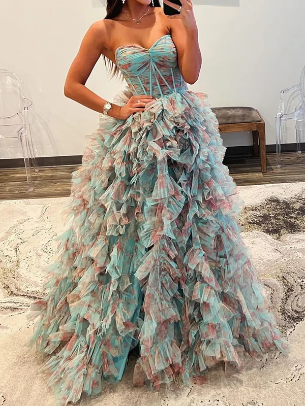 Corset Ball Gown/Princess Tulle Sweetheart Ruffle Prom Dresses #Milly020125529