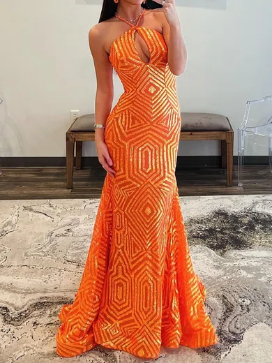 Mermaid Halter Sparkly Sequin Prom Dresses #Milly020125531
