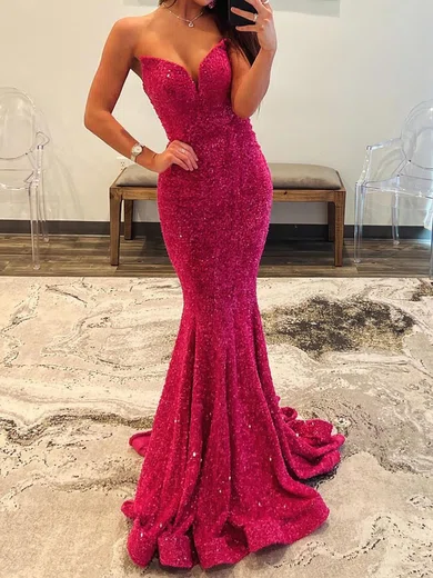 Mermaid V-neck Sparkly Velvet Sequin Prom Dresses #Milly020125539