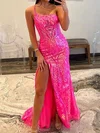 Glitter Sheath/Column One Shoulder Split Lace-Up Prom Dresses #Milly020125542