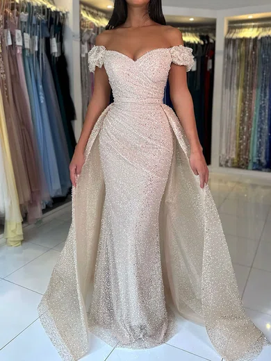 Ball Gown Off-the-shoulder Sparkly Sequin Prom Dresses With Ruched #Milly020125551