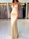Sheath/Column V-neck Backless Satin Prom Dresses #Milly020125559