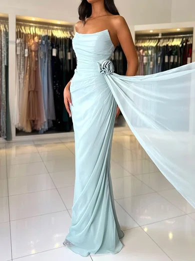 Sheath/Column Chiffon Strapless Prom Dresses With Ruched #Milly020125561