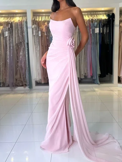 Sheath/Column Chiffon Strapless Prom Dresses With Ruched #Milly020125562