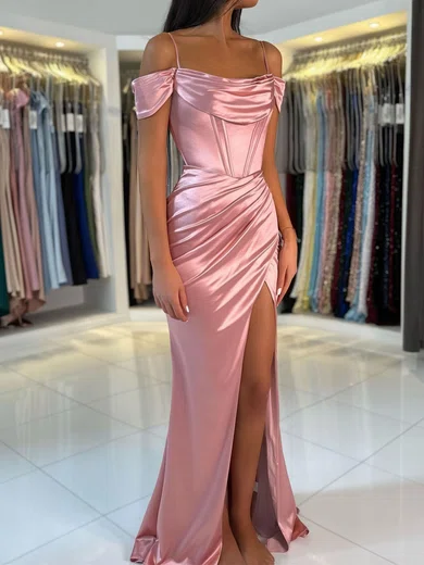 Sheath/Column Cowl Neck Satin Corset Prom Dresses With Ruched #Milly020125572