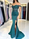 Sheath/Column Off-the-shoulder Satin Prom Dresses With Appliques #Milly020125578