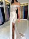 Sheath/Column Off-the-shoulder Satin Prom Dresses With Appliques #Milly020125579