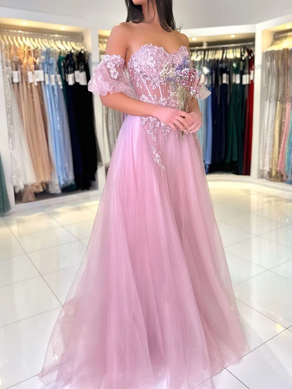 Ball Gown Off-the-shoulder Tulle Corset Prom Dresses With Appliques #Milly020125580