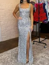 Sparkly Sheath/Column Sequin Square Neck Split Prom Dresses #Milly020125632