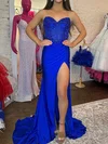 Sheath/Column Strapless Ruched Satin Prom Dresses With Beading #Milly020125637