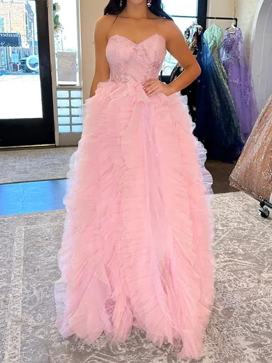 Princess Strapless Tulle Ruffle Prom Dresses With Beading #Milly020125638