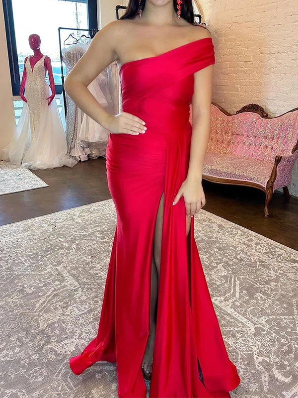 Mermaid One Shoulder Stretch Crepe Prom Dresses With Ruched #Milly020125640