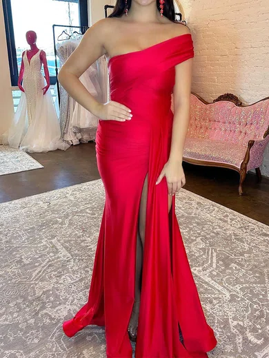 Mermaid One Shoulder Stretch Crepe Prom Dresses With Ruched #Milly020125640