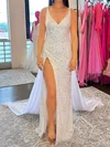 Sparkly Sheath/Column Sequin Chiffon V-neck Split Prom Dresses #Milly020125642