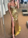 Sheath/Column Strapless Metallic Prom Dresses With Beading #Milly020125667