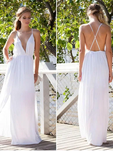 A-line V-neck Chiffon Floor-length Split Front Prom Dresses #02016826