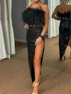 Sparkly Black Sequin Sheath/Column Feathers Two Piece Prom Dresses #Milly020125716