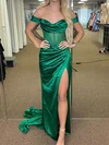 Sheath/Column Off-the-shoulder Satin Prom Dresses With Ruched #Milly020125721