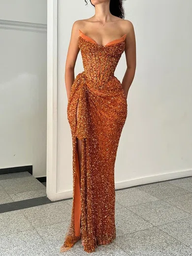 Sheath/Column Strapless Sparkly Sequin Prom Dresses With Ruched #Milly020125726