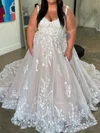 Ball Gown/Princess V-neck Glitter Tulle Court Train Wedding Dresses With Appliques Lace #Milly00028970