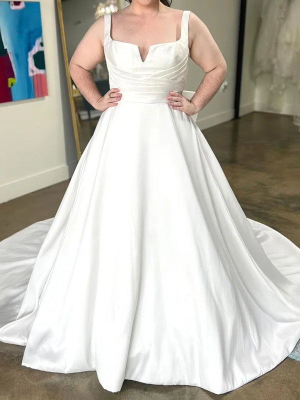 Ball Gown/Princess Square Neck Satin Court Train Wedding Dresses With Bow #Milly00028971