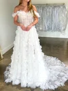 Ball Gown/Princess Off-the-shoulder Tulle Sweep Train Wedding Dresses With Ruffles #Milly00028980