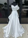 Ball Gown/Princess V-neck Satin Sweep Train Wedding Dresses With Pearl Detailing #Milly00028982