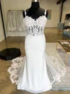 Sheath/Column Sweetheart Tulle Stretch Crepe Court Train Wedding Dresses With Appliques Lace #Milly00028984