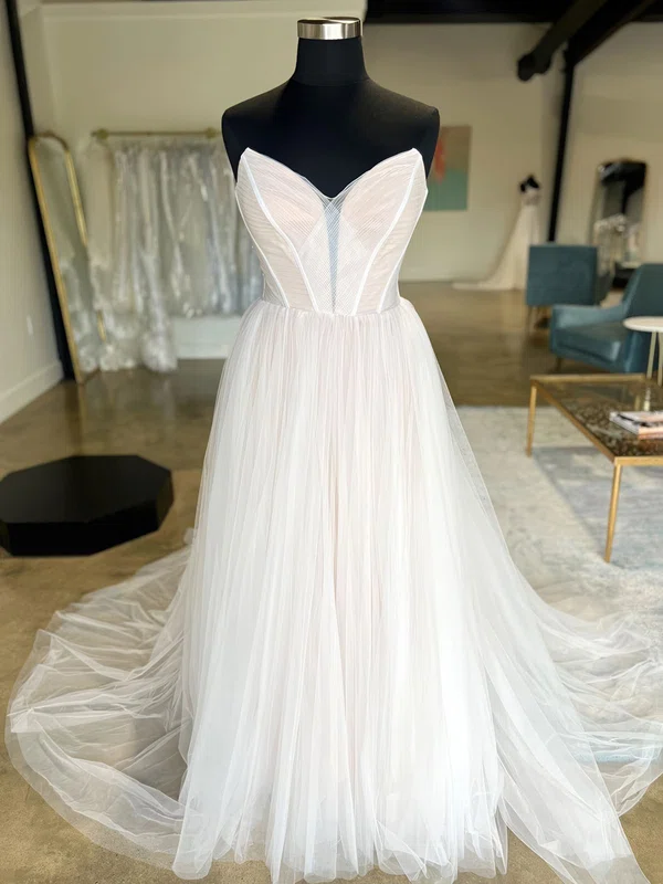 Ball Gown/Princess V-neck Tulle Court Train Wedding Dresses With Ruched #Milly00028988