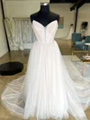 Ball Gown/Princess V-neck Tulle Court Train Wedding Dresses With Ruched #Milly00028988