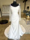 Sheath/Column Cowl Neck Satin Sweep Train Wedding Dresses With Pearl Detailing #Milly00028990