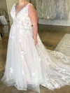Ball Gown/Princess V-neck Tulle Sweep Train Wedding Dresses With Ruched #Milly00028991
