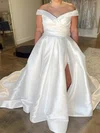 Ball Gown/Princess Off-the-shoulder Satin Court Train Wedding Dresses With Ruched #Milly00028992