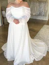 A-line Off-the-shoulder Chiffon Sweep Train Wedding Dresses With Ruched #Milly00028993